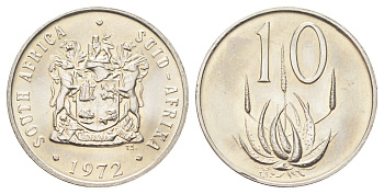 ЮАР 10 центов 1972 герб, цветок алоэ KM 85 никель UNC 4696-1021