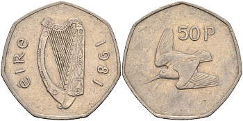 Ирландия 50 пенсов 1981 вальдшнеп KM 24 медно-никель 88-642