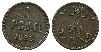 РОССИЯ ДЛЯ ФИНЛЯНДИИ 1 ПЕННИ 1883 АЛЕКСАНДР III KM 10, Биткин 251 медь 4383-436