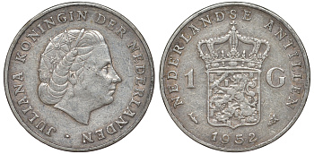 Нидерландские Антилы 1 гульден 1952 Юлиана (1948-1980) KM 2 серебро 36-1016