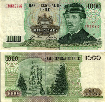 Чили 1000 песо 1994 серия НВ, Игнасио Каррера-Пинто Pick 154 e бумага VF-XF 8615-49-3-2