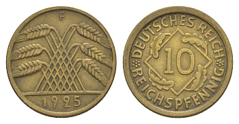 Германия 10 рейхспфеннигов 1925 F KM 40, J. 317 алюминиевая бронза 4640-361