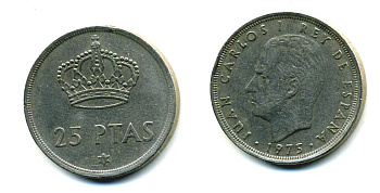 Испания 25 песет 1975 (79) Хуан Карлос I (1975-2014) KM 808 медно-никель 36-1245