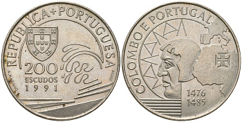 Португалия 200 эскудо 1991 Христофор Колумб в Португалии KM 658 медно-никель UNC 107-1035
