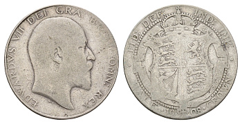 Великобритания 1/2 кроны 1908 Эдуард VII (1901-1910) KM 802, Spink 3980 серебро 443-1624