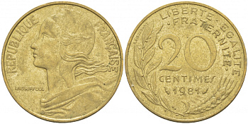 ФРАНЦИЯ 20 САНТИМОВ 1981 KM 930 медь алюминий никель 4402-1011