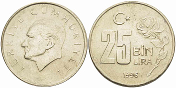 Турция 25000 лир 1996 Мустафа Кемаль Ататюрк KM 1041 медь никель цинк 62-731