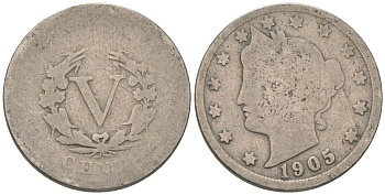 США 5 центов 1905 голова свободы KM 112 медно-никель 3336-133