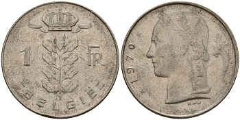 Бельгия 1 франк 1970 Belgie, Бодуэн I (1951-1993) KM 143 медно-никель 4156-632