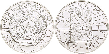 ЧЕХИЯ 200 КРОН 2002 СИТЕМА ЕВРО, ЕВРОВАЛЮТА, ДИАМЕТР 31 ММ., ВЕС 13 ГР., ПРОБА 900, ТИРАЖ 13867 ЭКЗ. KM 54 серебро UNC 1084-7-75