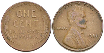 США 1 ЦЕНТ 1952 ЛИНКОЛЬН KM А132 медь цинк 3309-567