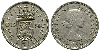 Великобритания 1 шиллинг 1954 Елизавета II (1952-2022), Шотландский герб KM 905, Spink 4148 медно-никель 4384-542