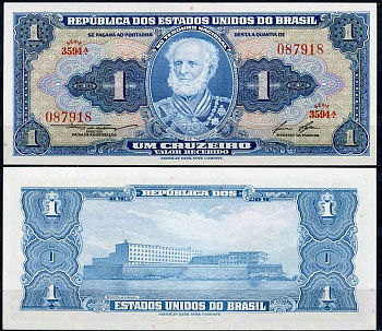 Бразилия 1 крузейро ND (1954-1958) серия 3594 A, Жуакин Маркес Лисбон Pick 150 c бумага UNC (пресс) 2196-40-2-1