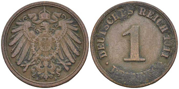 ГЕРМАНИЯ 1 ПФЕННИНГ 1911 А KM 10, J. 10 медь 201-936
