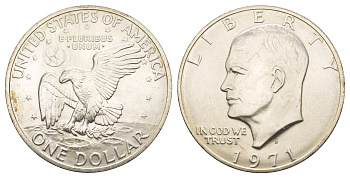 США 1 доллар 1971 S, Президент Эйзенхауэр, лунный орел KM 203a серебро BU 413-6612