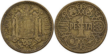 Испания 1 песета 1944 Национальное правительство (1939-1947) KM 767 алюминиевая бронза    4597-124