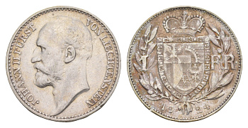Лихтенштейн 1 франк 1924 год-тип Y 8 серебро 00-810-84