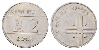 Индия 2 рупии 2006 KM 326 нержавеющая сталь UNC 4656-214