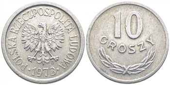 ПОЛЬША 10 ГРОШЕЙ 1973 MW KM АА47 алюминий 105-1216