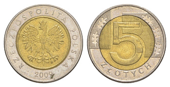 Польша 5 злотых 2009 MW KM 284 биметалл 4633-125