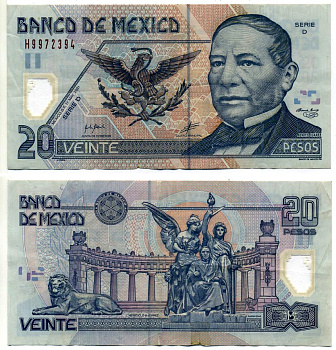 Мексика 20 песо 2001 17 мая 2001, серия D Pick 116a(5) пластик 2196-21-1-2