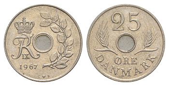 Дания 25 эре 1967 С; S, Фредерик IX (1947-1972) KM 855.1 медно-никель 4529-851