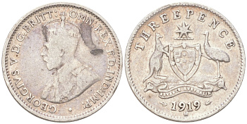 Австралия 3 пенса 1919 M, Георг V (1910-1936) KM 24 серебро 4621-1117