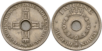 Норвегия 1 крона 1949 Хокон VII (1905-1957) KM 385 медно-никель 4187-926