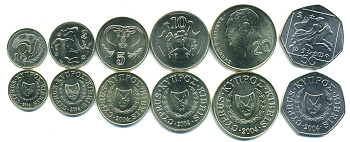 Кипр лот из 6 монет 2004 50, 20, 10, 5, 2, 1 центов UNC M79-12