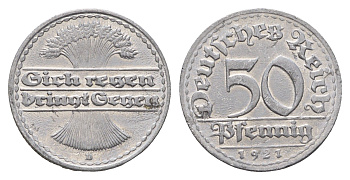 Германия 50 пфеннигов 1921 D KM 27, J. 301 алюминий aUNC 3856-843