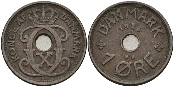 Дания 1 эре 1928 Кристиан X (1912-1947) KM 826 бронза 4147-421