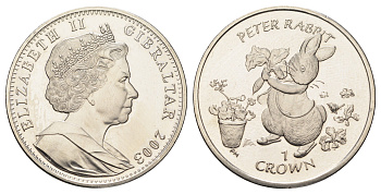 Гибралтар 1 крона 2003 Кролик Питер KM 1039.1 медно-никель BU 1524-2015