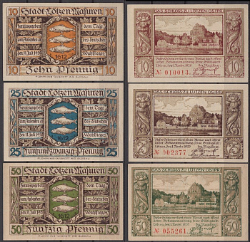 Летцен полный набор из 3 нотгельдов (10, 25 и 50 пфеннигов) 1920-1921 DeNG 2 814 бумага UNC (пресс) 7556-49-4-1
