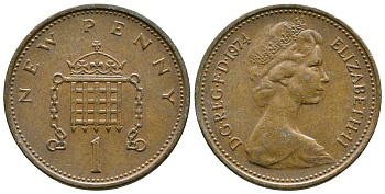 Великобритания 1 пенни 1974 Елизавета II (1952-2022) KM 915, Spink 4237 (B1) бронза 4383-143