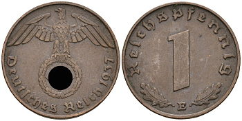 Германия 1 рейхспфенниг 1937 E KM 89, J 361 бронза 4136-1223