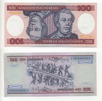 Бразилия 100 крузейро 1981 подпись 20, Герцог Каксиас Pick 198 a бумага UNC (пресс) 6317-9-1