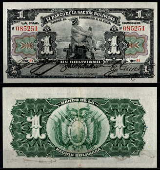 Боливия 1 боливиано 1911 Pick 102 b бумага 6280-17-3-1