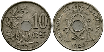 Бельгия 10 сантимов 1920 Belgique KM 85 медно-никель 4172-843