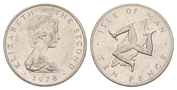 Остров Мэн 10 пенсов 1978 PM, Елизавета II (1952-2022) KM 36 медно-никель aUNC 4654-657