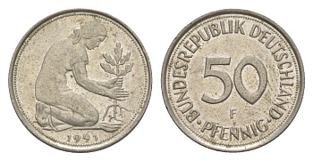Германия 50 пфеннигов 1991 F KM 109.2, J. 384a медно-никель 4630-226