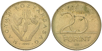 Венгрия 20 форинтов 1995 BP KM 696 никель латунь aUNC 4616-1053