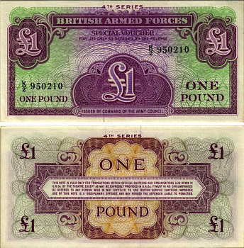 АНГЛИЯ 1 ФУНТ 1962 ЧЕТВЁРТАЯ СЕРИЯ, ДЛЯ ВООРУЖЁННЫХ СИЛ Pick M36 бумага аUNC 8605-26-2-1