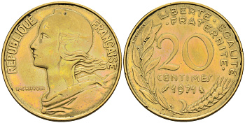 Франция 20 сантимов 1971  KM 930 медь алюминий никель    4595-1113
