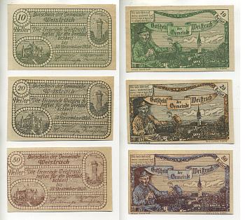 Австрия набор из 3 банкнот 1920 до 30 декабря 1920, нотгельд, 10, 20, 50 геллеров, WEISTRACH   бумага  aUNC  7555-6-1-1