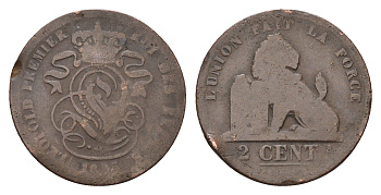 Бельгия 2 сантима 1835 Леопольд I (1831-1865) KM 4 медь 4152-942