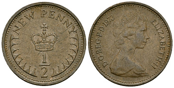 Великобритания 1/2 пенни 1973 Елизавета II (1952-2022) KM 914, Spink 4239 бронза 4173-1236