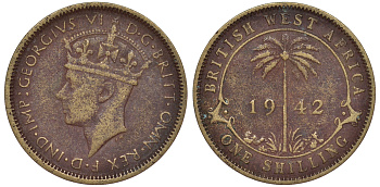 Британская Западная Африка 1 шиллинг 1942 Георг VI KM 23 никель латунь 25-2146