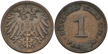 Германия 1 пфенниг 1906 E KM 10, J. 10 медь 4567-1236