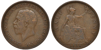 Великобритания 1/2 пенни 1936 Георг V (1910-1936) KM 837, Spink 4058 бронза 4163-545