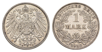 Германия 1 марка 1910 E, Вильгельм II (1888-1918) KM 14, J. 17 серебро 4626-217